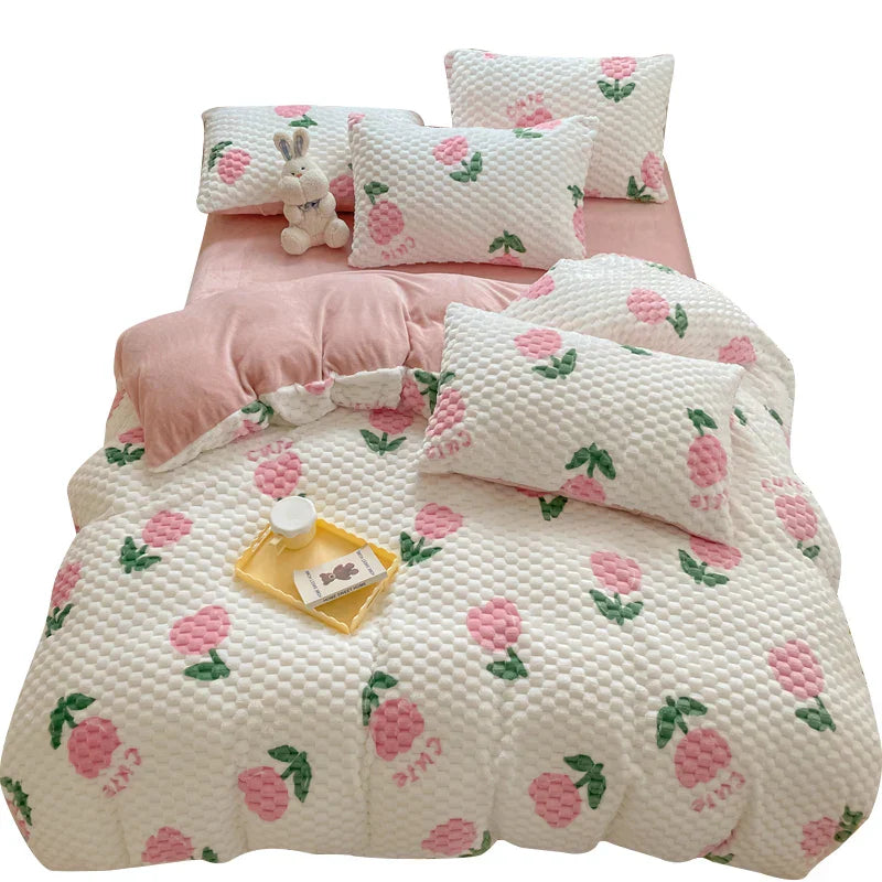 New Milk Velvet Bedding Set Thickened Bean Velvet Warm Four Piece Sets Quilt Cover Bed Linen Pillowcase Queen King Bedroom Decor