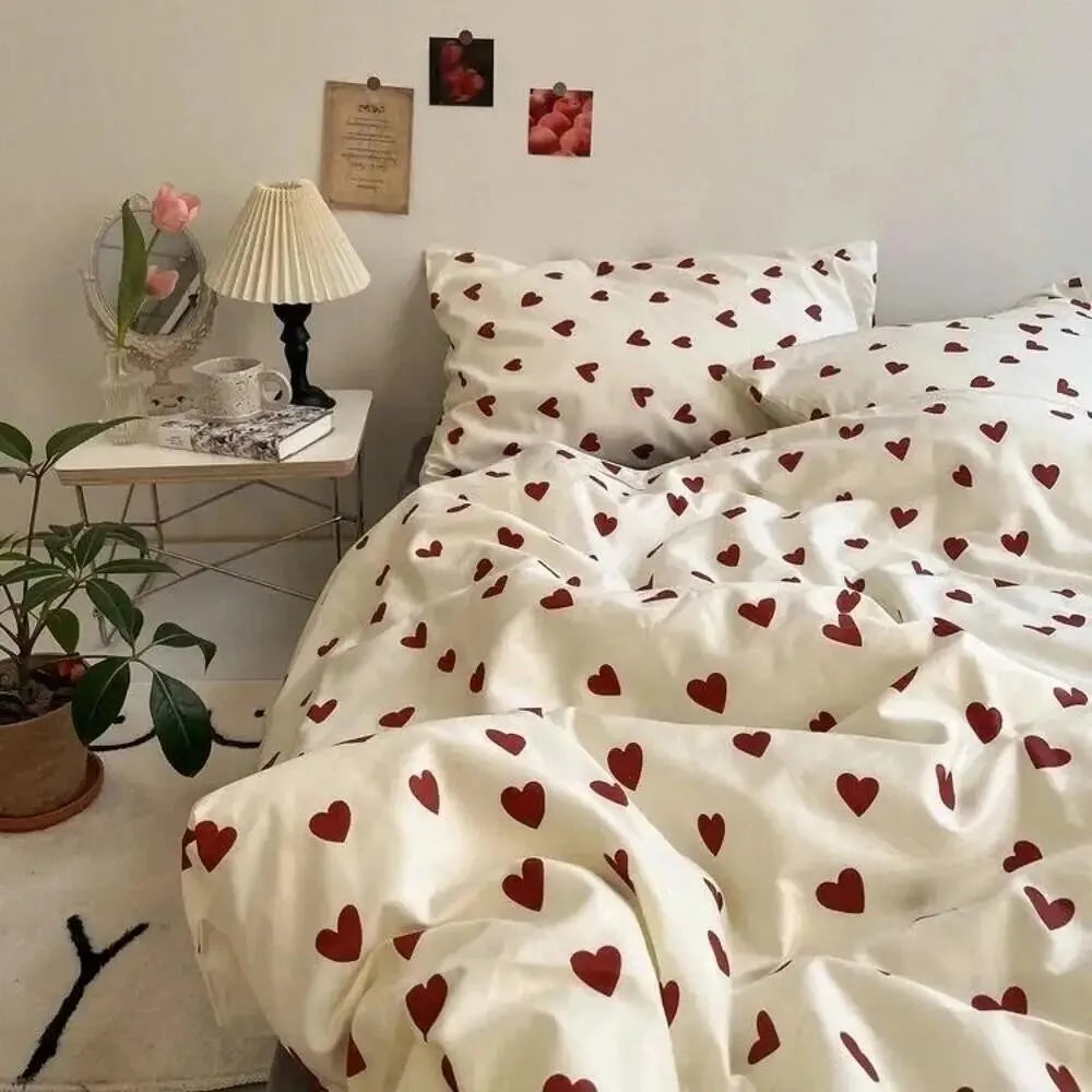 New Fashion Bedding Set Ins Floral Single Double Size Duvet Cover Flat Sheet Pillowcase Grid Solid Color Home Girls Bed Linens