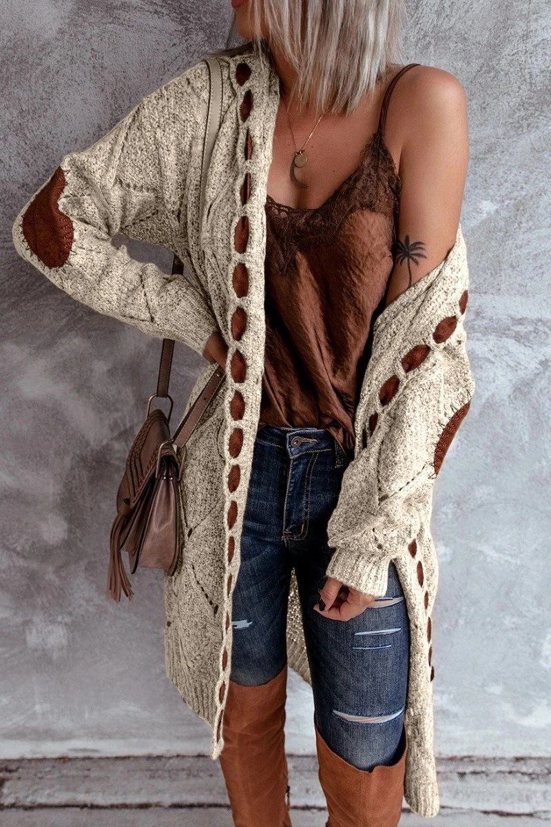 Elegant Hollow Out Braided Long Cardigan Sweater Coat With Hood