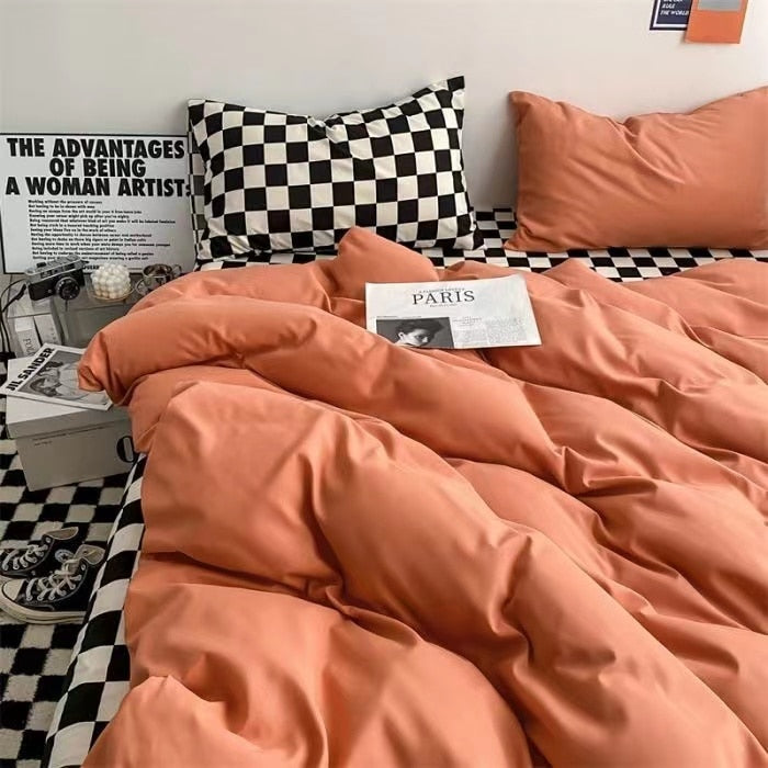 Ins Wind Four-Piece Bed Set Product Washed Cotton Sheet And Quilt Set Three-Piece Quilt Cover Dormitory Bedding