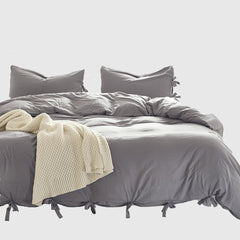 Unique Lace Up Design Thickened Washed Cotton Queen Bed King Size Bedding Sets Duvet Cover with Pillowcases No Sheets