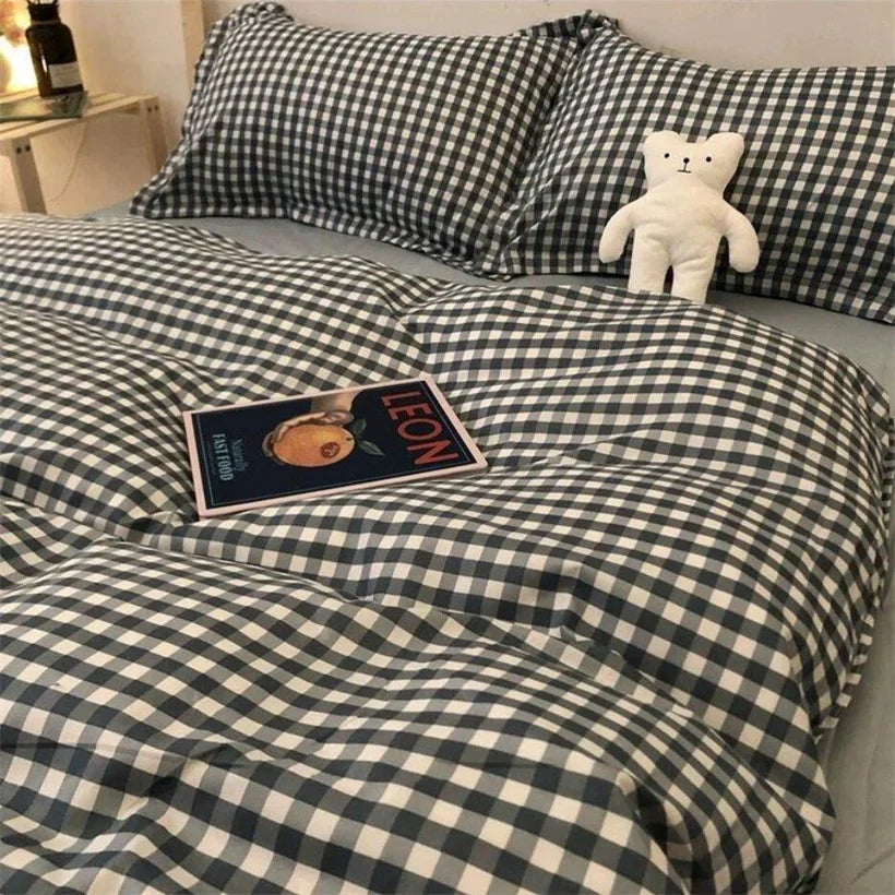 Nordic Grid Duvet Cover Set with Bedsheet Pillowcase 220x240 Quilt 4pcs/3pcs Bedding Fashion Comforter Bed Linen Bedding Set