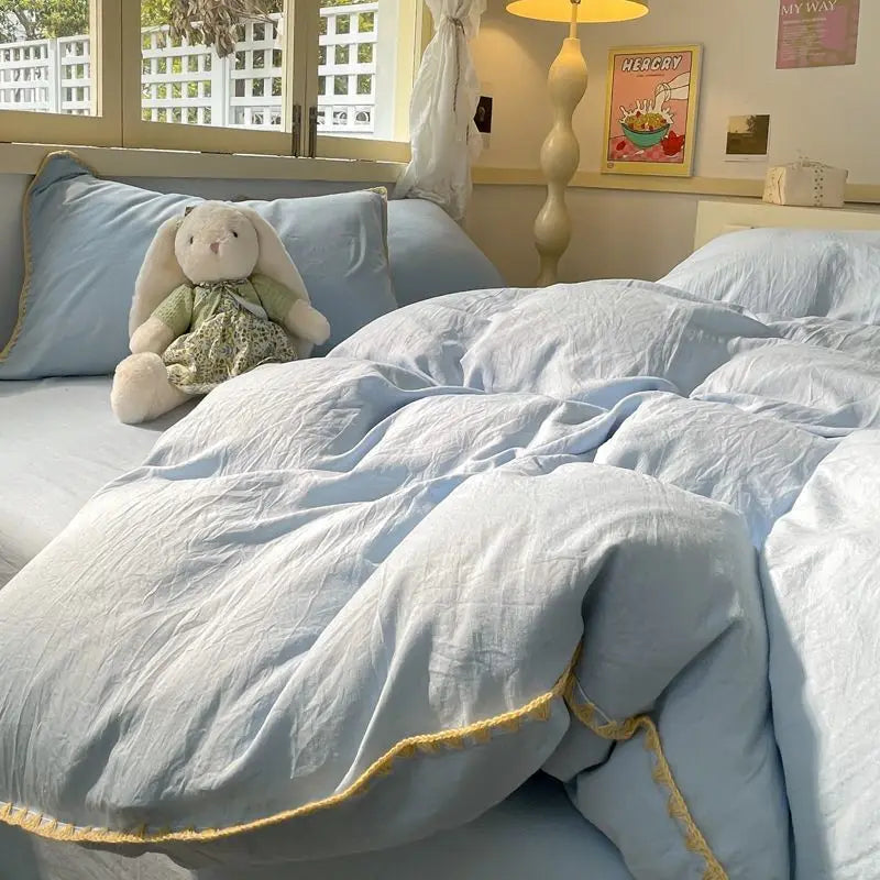 Duvet Cover Set Quilt Set Ins Nordic Minimalist Style Grey Strip Bed Set Of Four Pieces, Home Luxury Bedding Set Bed Sheets
