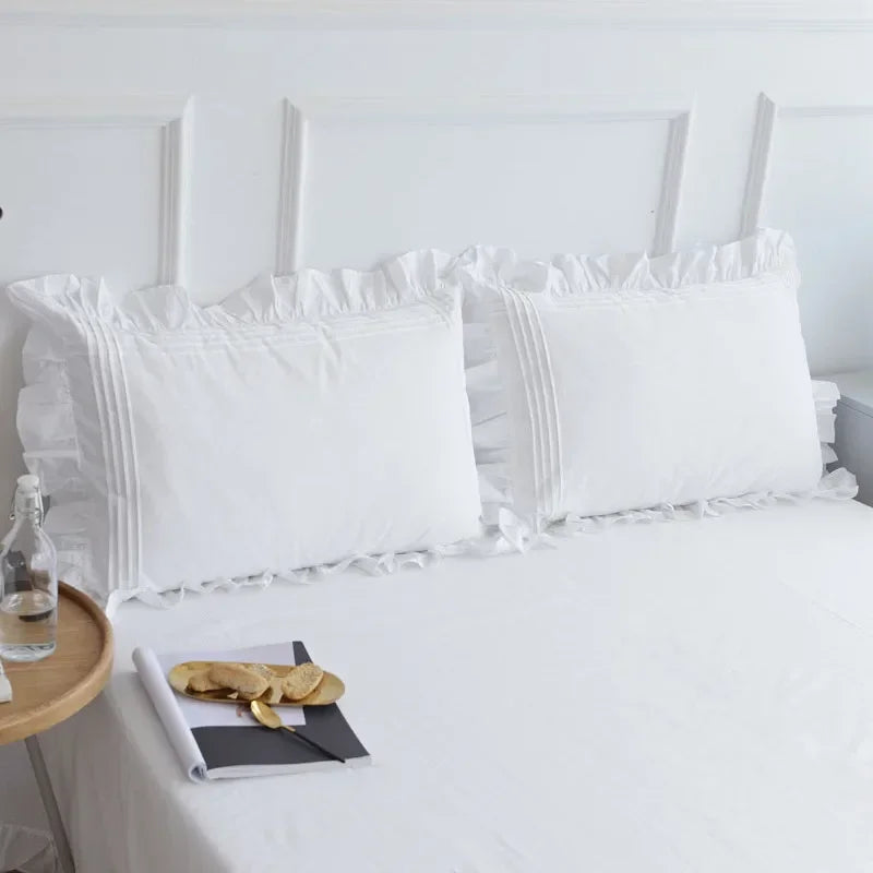 White Flat Sheet Thickened 100% Cotton Bedding Sheets queen Lotus Leaf Flat Bed Sheet Duvet cover and pillowcases quilt case