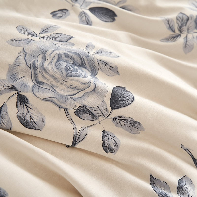 Floral Blossom Print Duvet Cover Blue White Botanical 100%Cotton Comfy 4Pcs Double Queen King Bedding Set Bed sheet Pillowcases