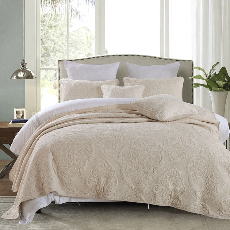 Plain 100% Cotton Quilt Set 3PC Bedspread on Bed Embroidered Bed Cover King Queen Summer Coverlet Blanket for Bed