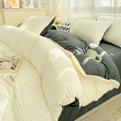 washed cotton four piece set of solid color double panel quilt cover, fitted sheet, student dormitory four piece set