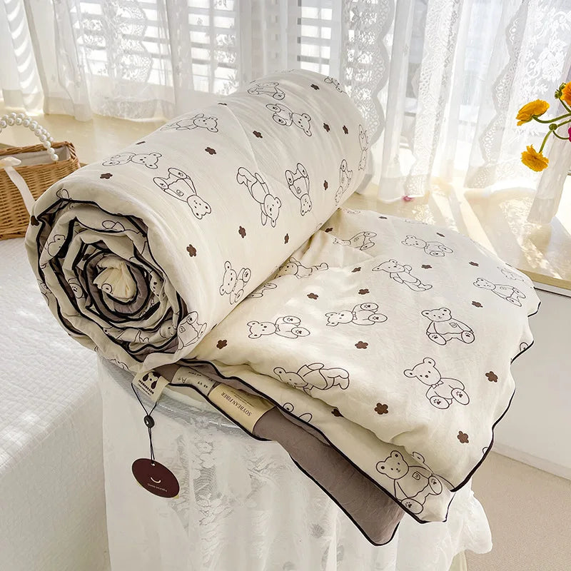 Quilt Double Layer Yarn Soybean Fiber Mother And Baby Grade Soft Glutinous Summer Cool Quilt Comfortable Breathable Home Textile