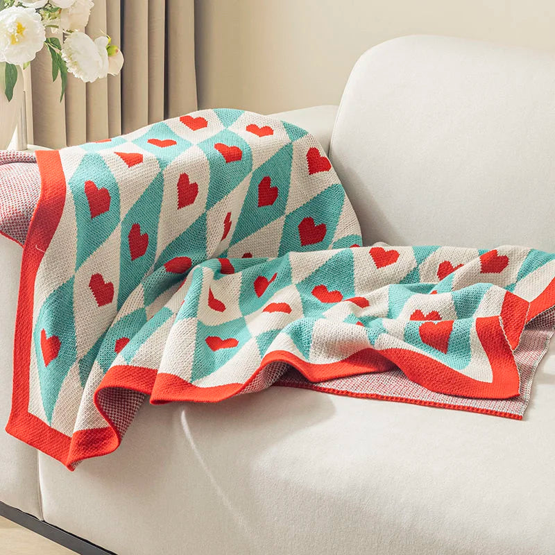 Ins Love Heart Knitted Blanket Soft Throw Blanket For Bed Sofa Towel For Girls Gift Decor Home Bedding 130x150cm
