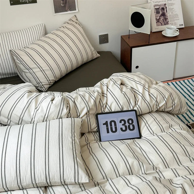 Cotton Japanese Duvet Cover Fitted Flat Sheet Pillowcase Set No Filling Single Double King Size Ins Style Bedding Kit
