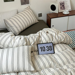 Cotton Japanese Duvet Cover Fitted Flat Sheet Pillowcase Set No Filling Single Double King Size Ins Style Bedding Kit