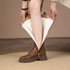 Leather Zip Up Thick Fur Knee High Boots