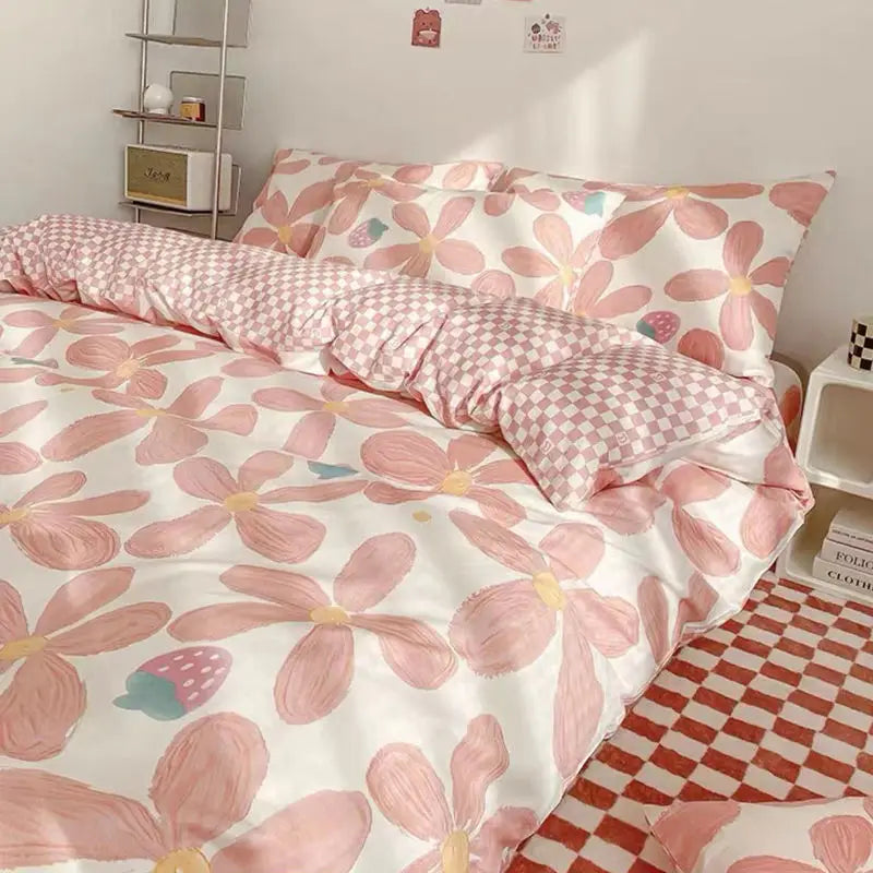 Tulips Duvet Cover Set with Flat Sheet Pillowcases Fashion Twin Double Queen Size Bed Linen Soft Boys Girls Bedding Kit