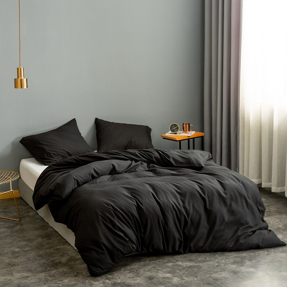 Home Textile Solid Color Duvetcover&2pcs Pillowcase Bed Quilt Cover Bedding Linens Set King 104*90 Inch Queen 90*90 Inch