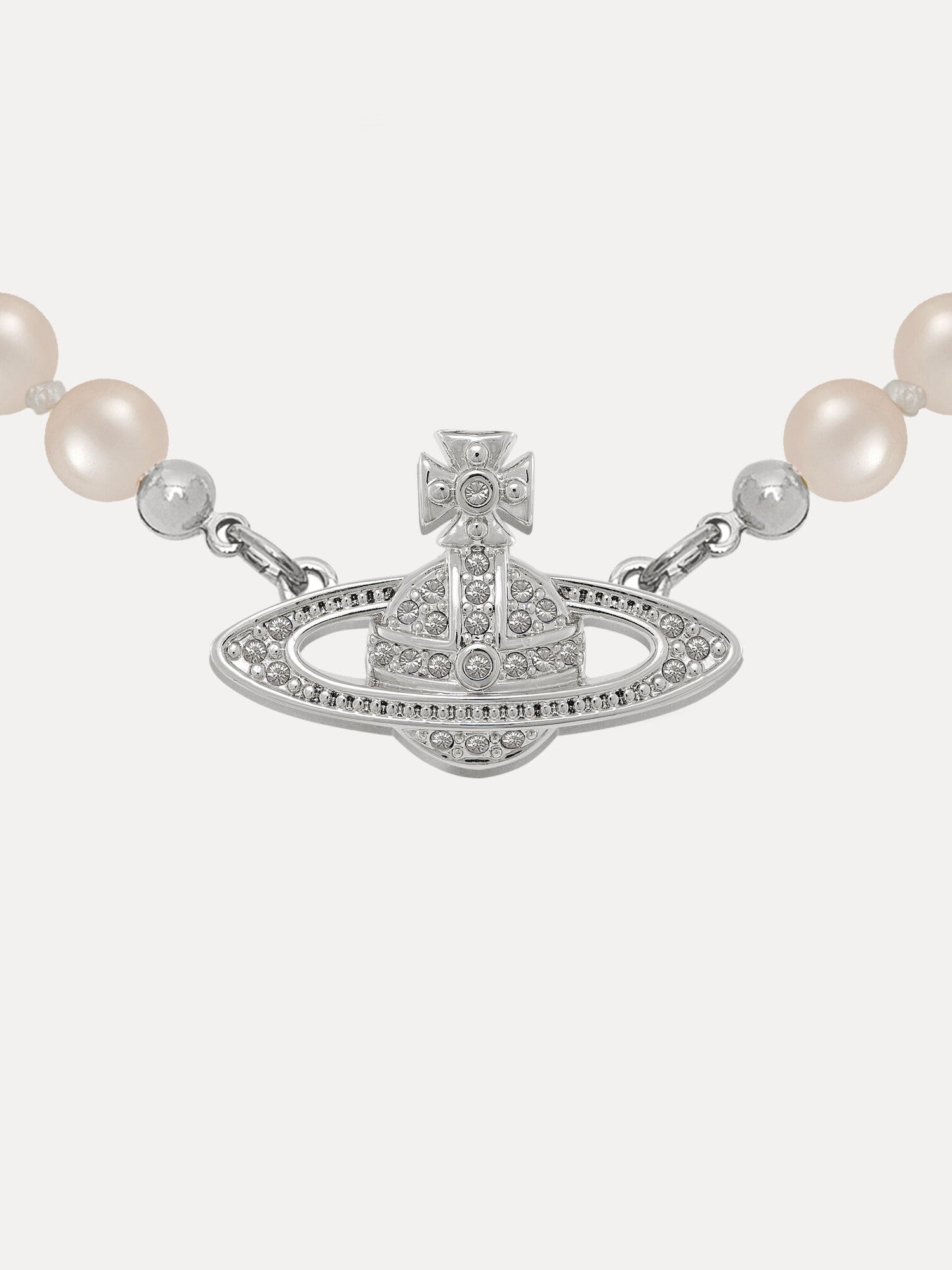 Saturn Orb Pendant Pearl Necklace