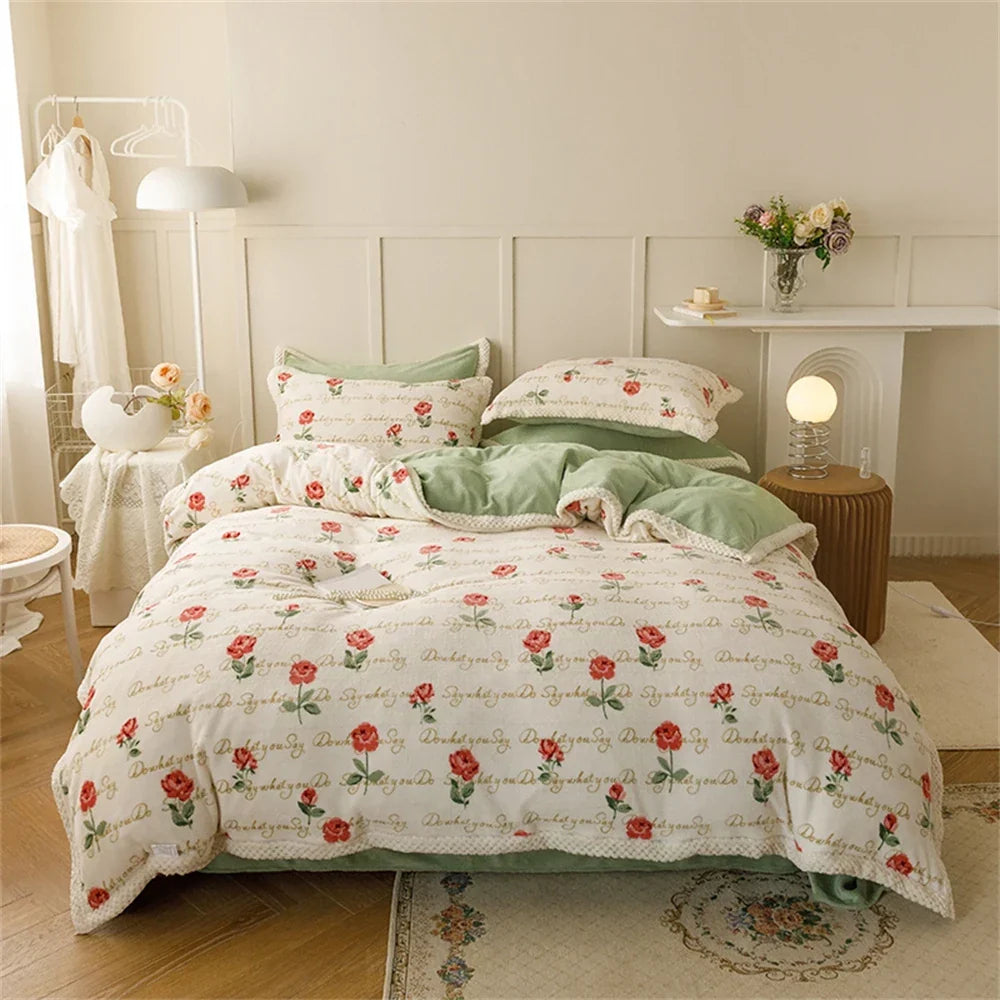 Milk Velvet Bedding Set Thicken Bound Edge High Weight Winter Warm Four Piece Set Quilt Cover Bed Linen Pillowcase Bedroom Decor