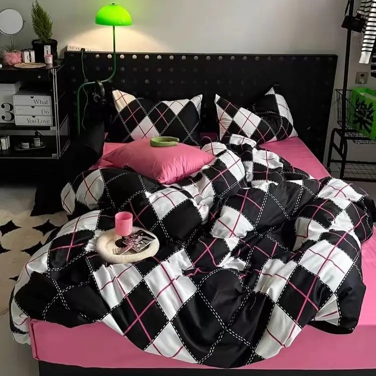 Ins Pink Flowers Bedding Set Flat Bed Sheet Duvet Cover Twin Full Queen Nordic Bed Linen Boy Girl Bedding Sets Flower Cherry