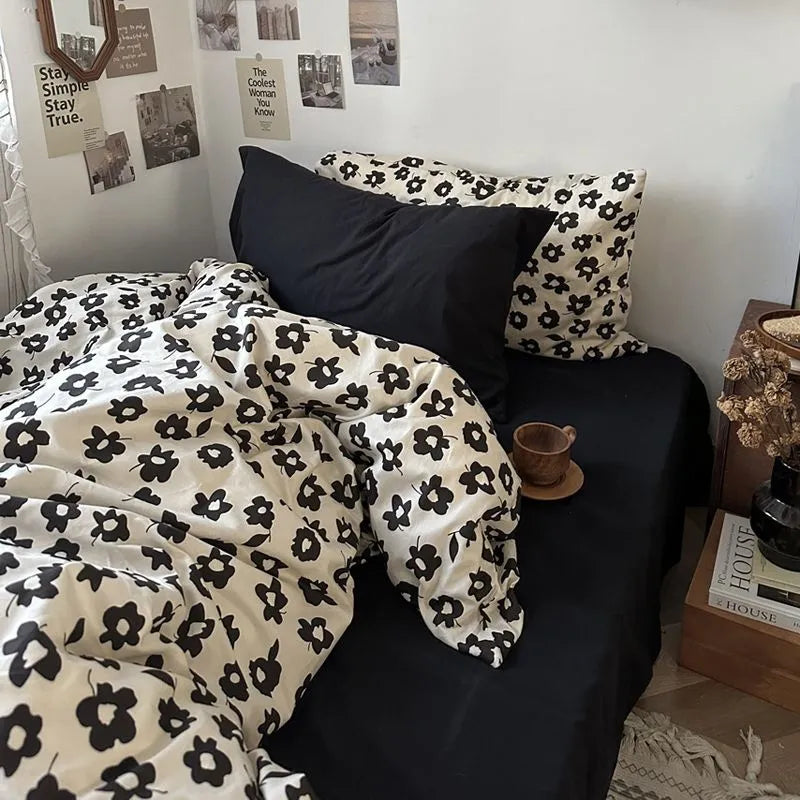 Kawaii Cherry Duvet Cover Set Pillowcase Flat Sheet Floral Boys Girls Twin Full Size Soft Bedding Kit Korean Ins Style Home Use