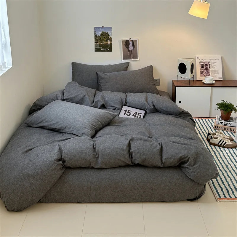 Cotton Japanese Duvet Cover Fitted Flat Sheet Pillowcase Set No Filling Single Double King Size Ins Style Bedding Kit