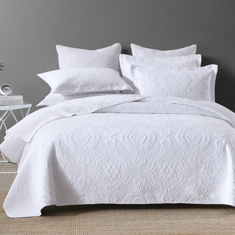 Plain 100% Cotton Quilt Set 3PC Bedspread on Bed Embroidered Bed Cover King Queen Summer Coverlet Blanket for Bed