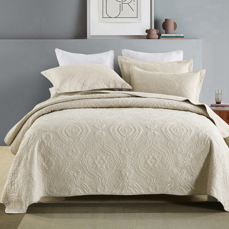 Plain 100% Cotton Quilt Set 3PC Bedspread on Bed Embroidered Bed Cover King Queen Summer Coverlet Blanket for Bed