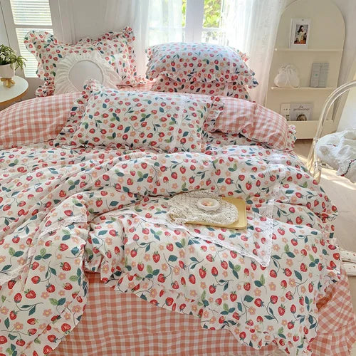 Lace Princess rose printed bedding set king size girl duvet cover set bedding sets elegant bed linen bed sheets and pillowcases