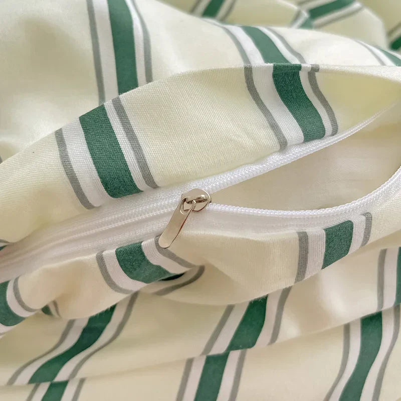 Green Stripe Series Printed Soft Bedding Set Duvet Cover Bedclothes Bedspread Pillowcases Flat Sheets Comforter Sets for Girls