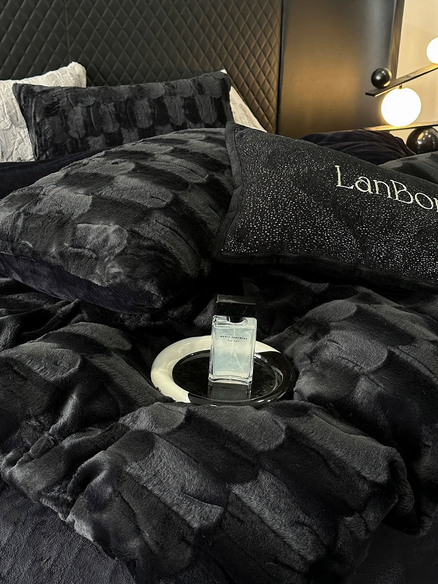 Luxury Brand New Black Plush Shaggy Duvet Cover Set Winter Warm Fur   Fluffy Velvet Noble Bedding Set Bed sheet  Soft Velvet 4pc