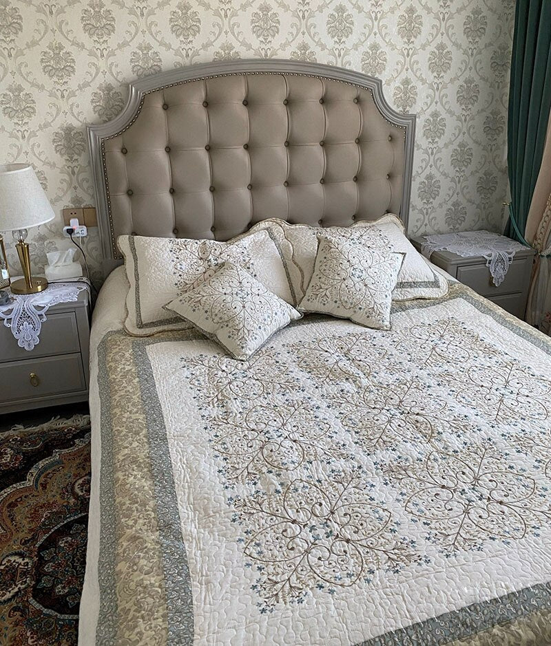 Embroidered Cotton Quilt Set 3PCS Bedspread on Bed Coverlet Super King Size Summer Comforter Blanket for Bed 1P/5PC Set