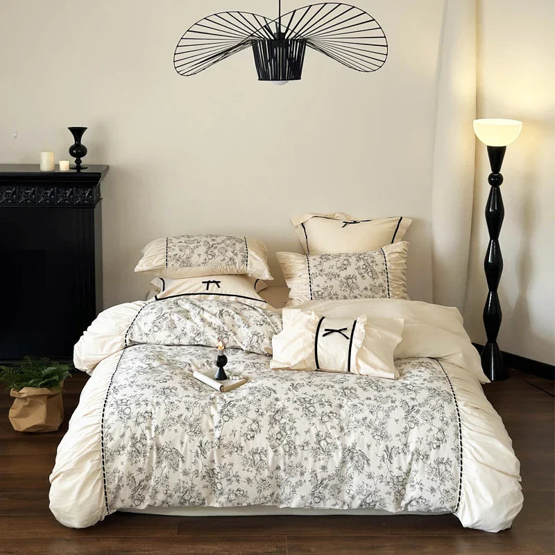 Winter 100% Cotton Korean Princess  Bedding Set Thickened Retro French Duvet Cover Sets Flower Bed Skirt  Skin-friendly Fabrics