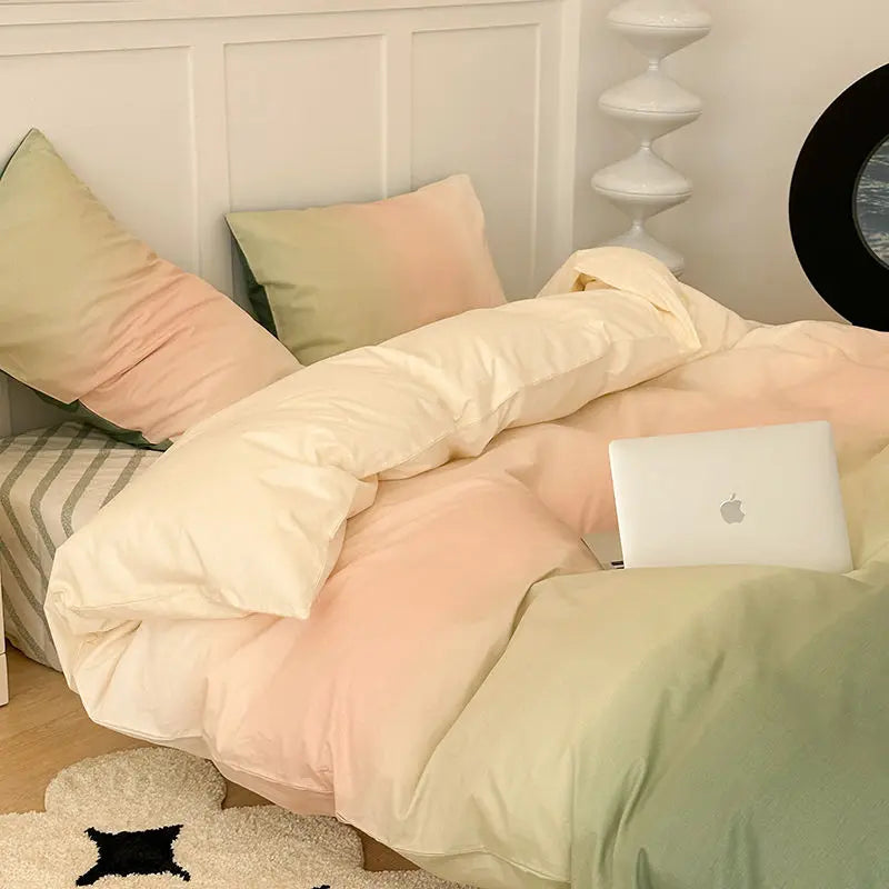 New Fashion Bedding Set Ins Floral Single Double Size Duvet Cover Flat Sheet Pillowcase Grid Solid Color Home Girls Bed Linens