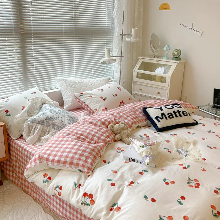 Ins Style Bedding Set No Filler Purple Tulip Fashion Duvet Cover Flat Sheet Pillowcase Girls Boys Single Double Size Bed Linen