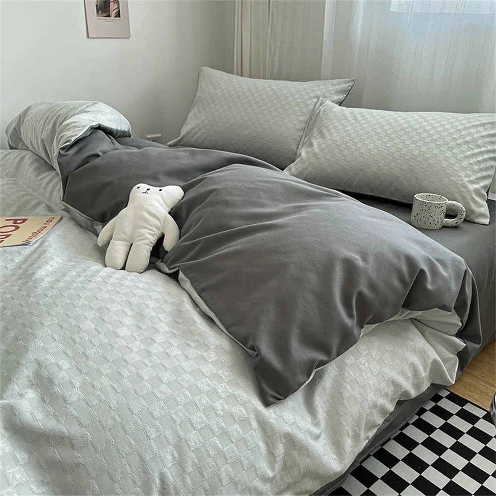 New Jacquard Bedding Set Fashion Skin Friendly Four Piece Set Quilt Cover Flat Sheet King Size Duvet Cover Pillowcase Bed Linens