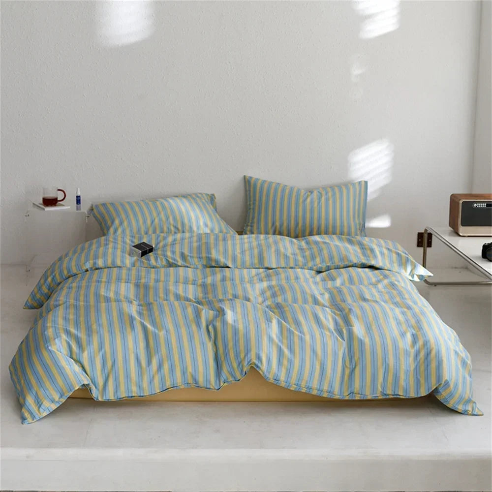 Nordic Grey Blue Stripes Duvet Cover Set Cotton Queen King Size Bedding Set Bedlinens Sheet Pillowcases