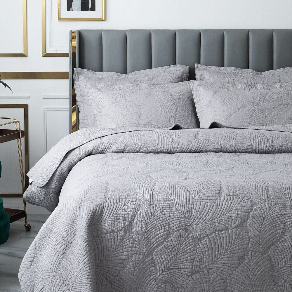 Plain 100% Cotton Quilt Set 3PC Bedspread on Bed Embroidered Bed Cover King Queen Summer Coverlet Blanket for Bed