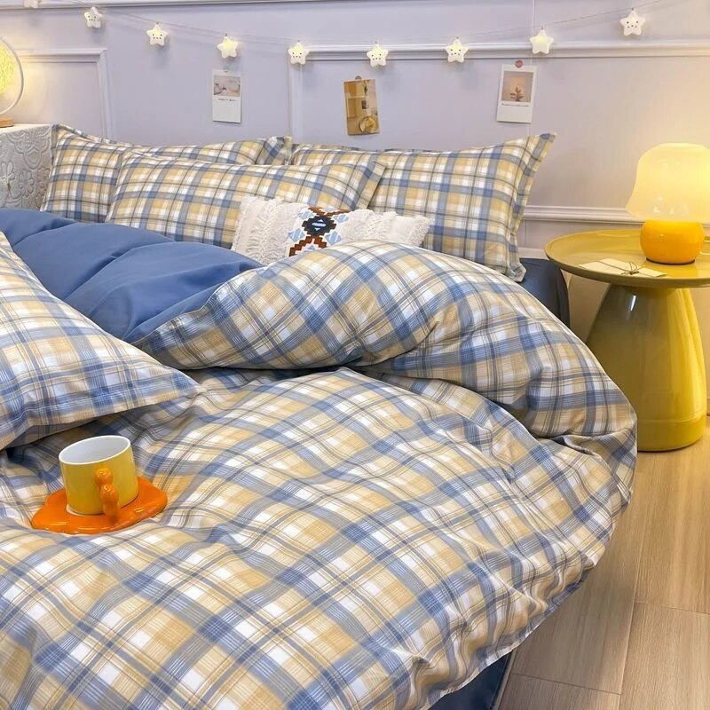 Kawaii Cherry Duvet Cover Set Pillowcase Flat Sheet Floral Boys Girls Twin Full Size Soft Bedding Kit Korean Ins Style Home Use