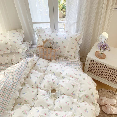 Lace Princess rose printed bedding set king size girl duvet cover set bedding sets elegant bed linen bed sheets and pillowcases