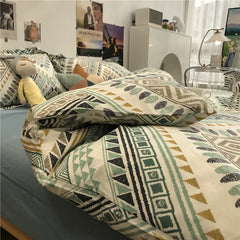  Simple Nordic Bed Four-Piece Set All Cotton Pure Cotton Quilt Cover Bohemian Style 1.5 M1.8 M Apartment Fitted Sheet