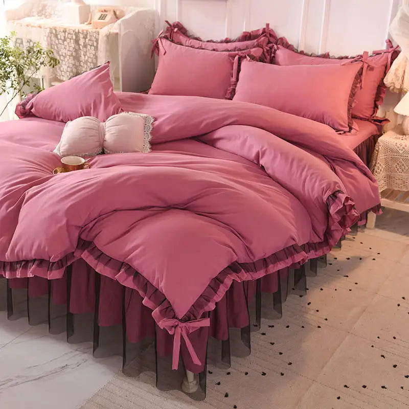 Luxury Princess Bedding Sets Kawaii Bed Skirt Sheet and Pillowcase Bed Comforter Set Girls Duvet Cover 4pcs Set Home Decoration
