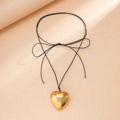 Gold Exaggerated Love Pendant Velvet String Necklace
