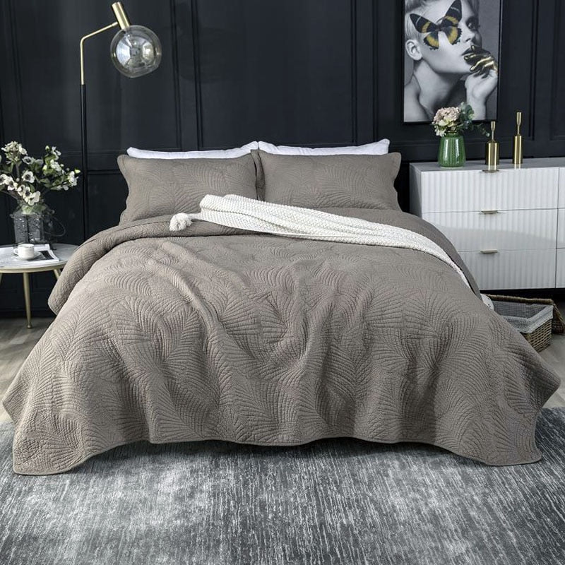 Plain 100% Cotton Quilt Set 3PC Bedspread on Bed Embroidered Bed Cover King Queen Summer Coverlet Blanket for Bed
