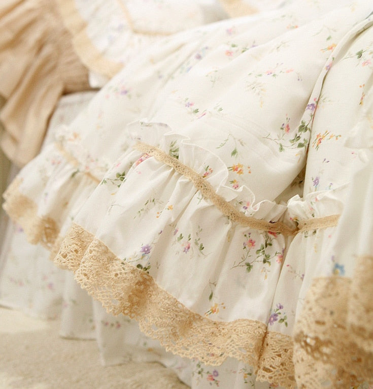Romantic Ruffle luxury duvet cover rose print bedding king duvet cover lace bed set princess cotton quilt cover duvet set queen