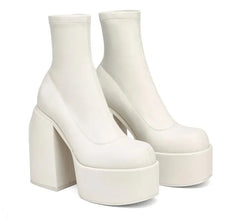 Round Toe Platform Chunky Heels Boots
