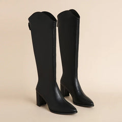 Zipper Thick High Heels Knee High Boots