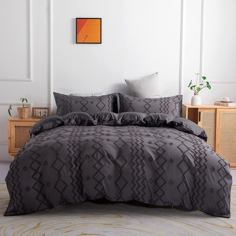 Luxury Nordic Tufted Solid Color Sheet Set Couple Double Bed Bedding Set Bedspread Quilt Cover Pillowcase for Bedroom