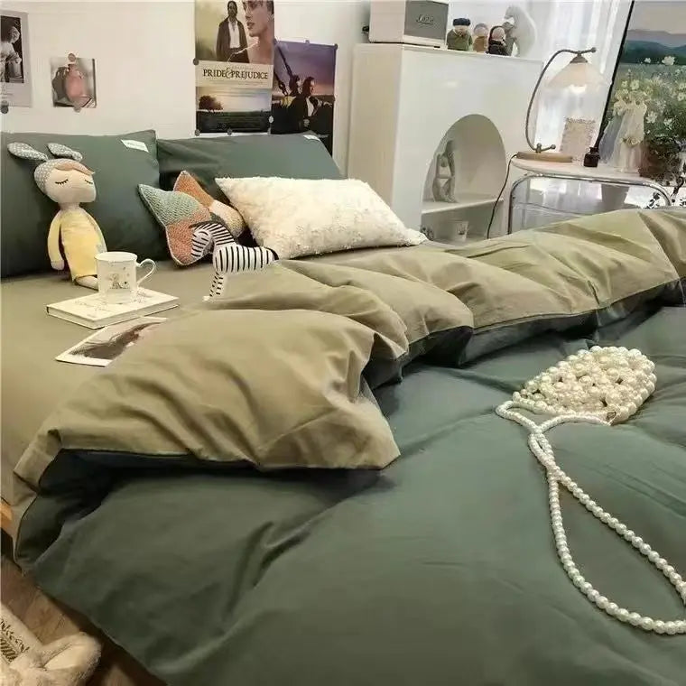Nordic Princess Pink Bedding Set Girls Adults Twin Full Queen Size Bed Flat Sheet Duvet Cover Pillowcases Solid Color Bed Linen