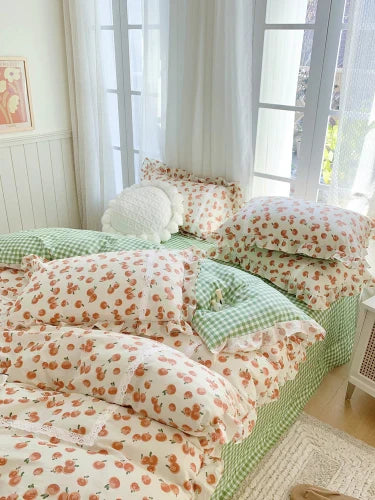 Lace Princess rose printed bedding set king size girl duvet cover set bedding sets elegant bed linen bed sheets and pillowcases