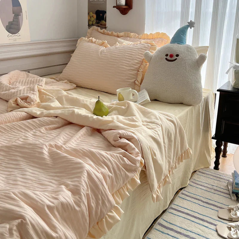 Korean Simple Bedding Set Modern Air Condition Thin Blankets Summer Quilt Pillowcase Comfortable Fluffy Blanket with Filling 이불