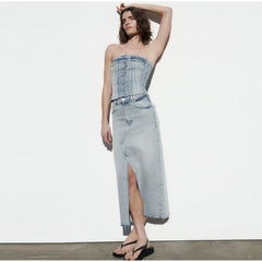 Scandinavian Style Knee Length Denim Skirt