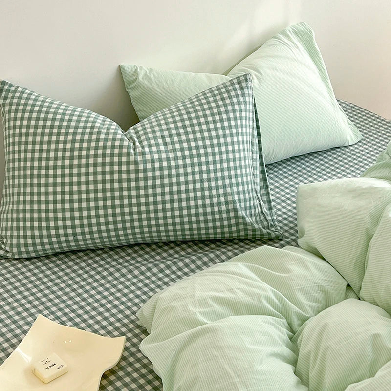 Japanese Simple Stripe Quilt Cover Washed Cotton Bed Sheet Pillowcase Twin Full Queen Bed Linen Adult Duvet Cover Set No Filler